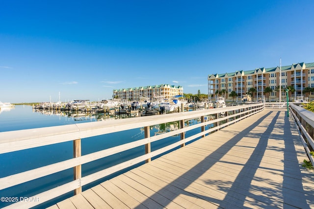 dock area featuring a water view