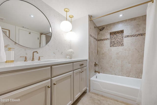4545 S Atlantic Ave Unit 3604, Ponce Inlet, FL 32127 - full bath with shower / bath combo, vanity, backsplash, recessed lighting, and tile patterned flooring