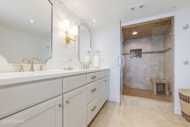4545 S Atlantic Ave Unit 3604, Ponce Inlet, FL 32127 - full bath with double vanity, a stall shower, and recessed lighting