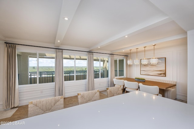 4545 S Atlantic Ave Unit 3604, Ponce Inlet, FL 32127 - dining room featuring beam ceiling, healthy amount of natural light, and recessed lighting