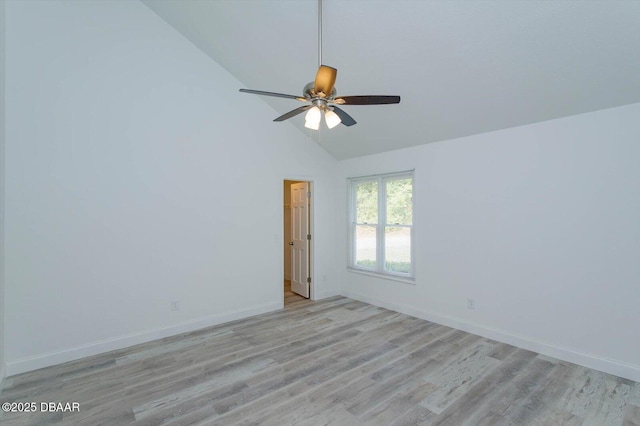 640 Old Treeline Trl, Deland, FL 32724 - unfurnished room featuring light wood-style flooring, ceiling fan, baseboards, and high vaulted ceiling