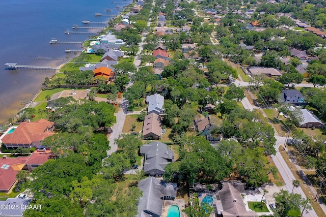 aerial view with a water view and a residential view