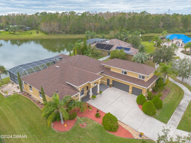 aerial view with a water view