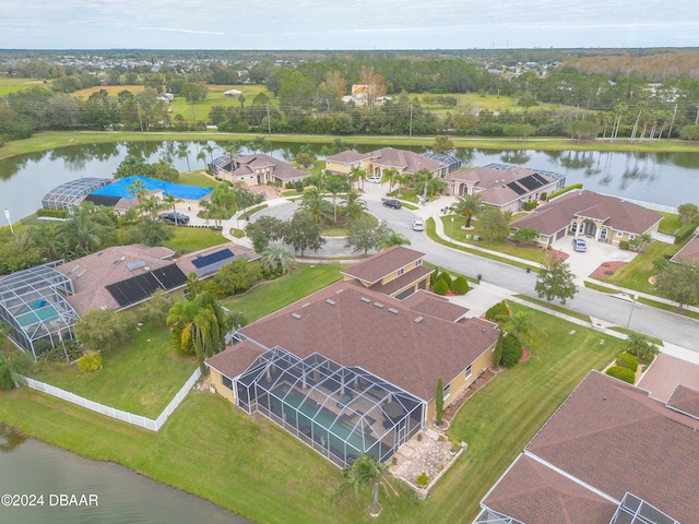 aerial view with a water view