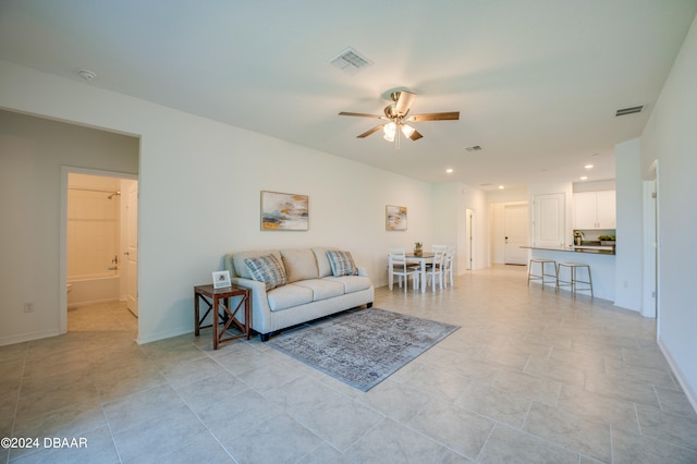 living room with ceiling fan