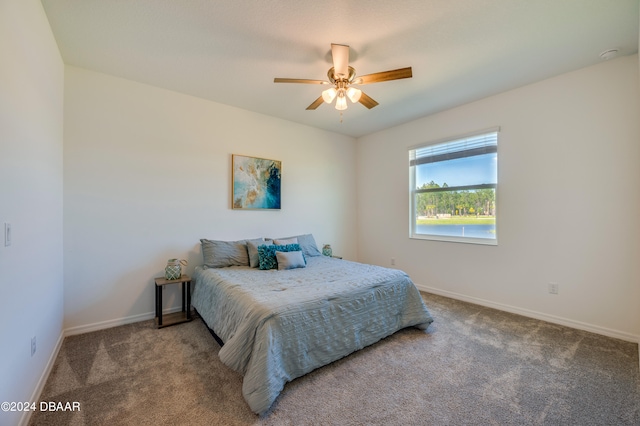 bedroom with carpet flooring and ceiling fan