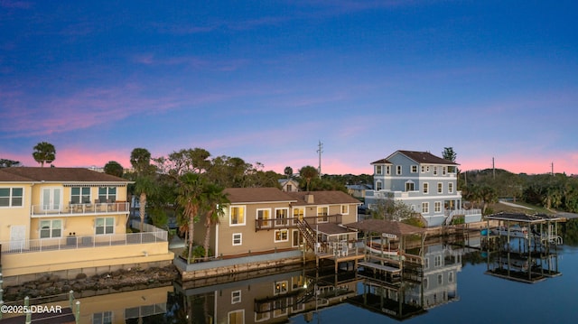 view of dock with a water view