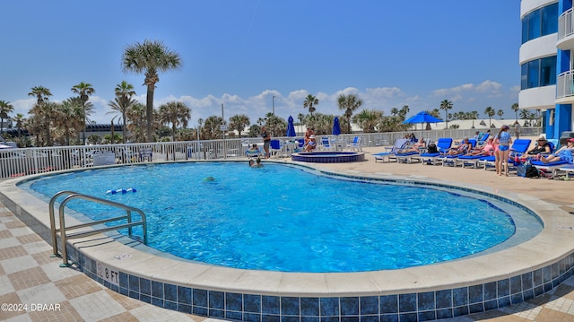 view of pool featuring a patio