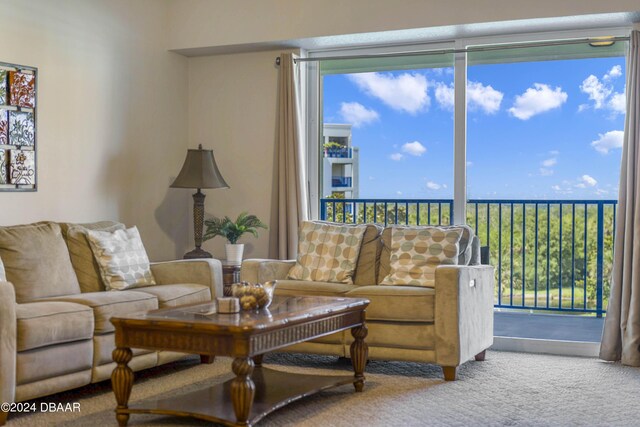 5300 S Atlantic Ave Unit 15-403, New Smyrna Beach, FL 32169 - carpeted living room featuring plenty of natural light