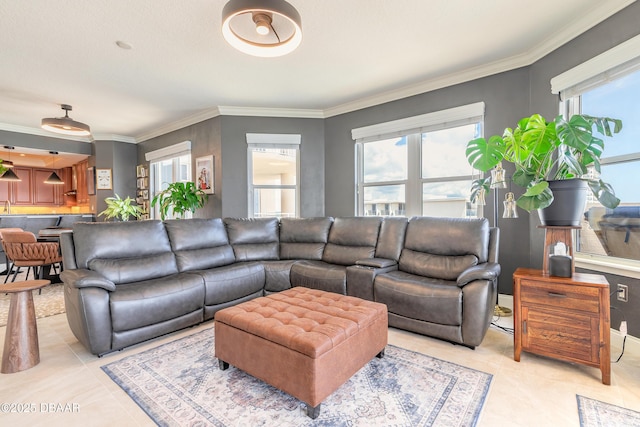 2515 S Atlantic Ave Unit 703, Daytona Beach, FL 32118 - living room featuring crown molding and light tile patterned floors