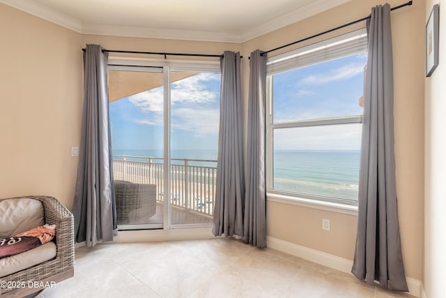 2515 S Atlantic Ave Unit 703, Daytona Beach, FL 32118 - spare room with ornamental molding, tile patterned floors, and a water view