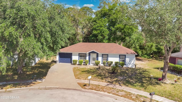 4 Starling Dr, Daytona Beach, FL 32117 - view of front of home with a garage, concrete driveway, stucco siding, and a front yard