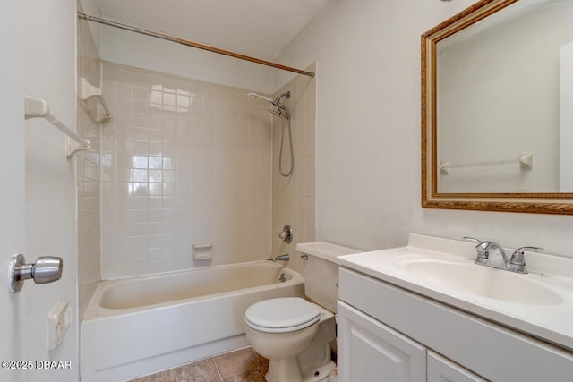 188 W Sandalwood Ct, Daytona Beach, FL 32119 - bathroom with toilet, vanity, tile patterned flooring, and tub / shower combination