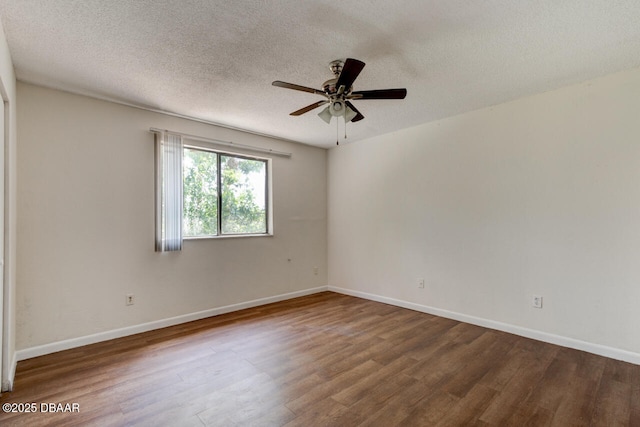 188 W Sandalwood Ct, Daytona Beach, FL 32119 - empty room with ceiling fan, a textured ceiling, wood finished floors, and baseboards