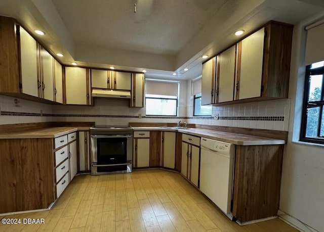 kitchen featuring dishwasher, a healthy amount of sunlight, sink, and stainless steel electric stove