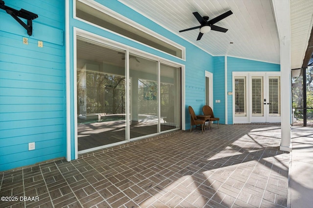 view of patio / terrace with french doors and ceiling fan