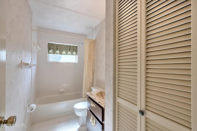 16 Red Maple Cir, Ormond Beach, FL 32174 - full bathroom with a closet, shower / tub combo, toilet, tile patterned flooring, and vanity