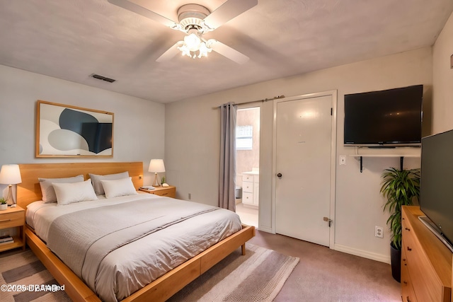 16 Red Maple Cir, Ormond Beach, FL 32174 - bedroom featuring baseboards, ensuite bathroom, ceiling fan, visible vents, and carpet floors