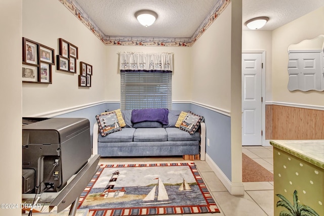 interior space with a textured ceiling