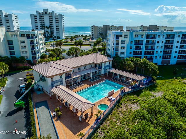 exterior space with a water view