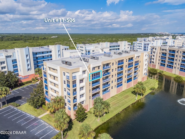 aerial view featuring a water view