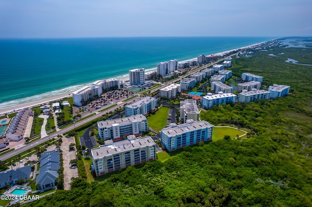 aerial view featuring a beach view and a water view