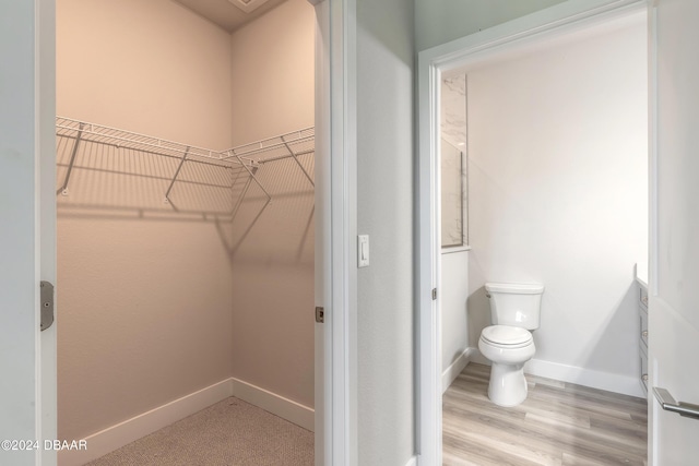 interior space with hardwood / wood-style flooring and toilet