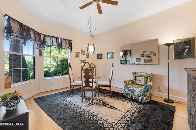 interior space featuring hardwood / wood-style floors and ceiling fan