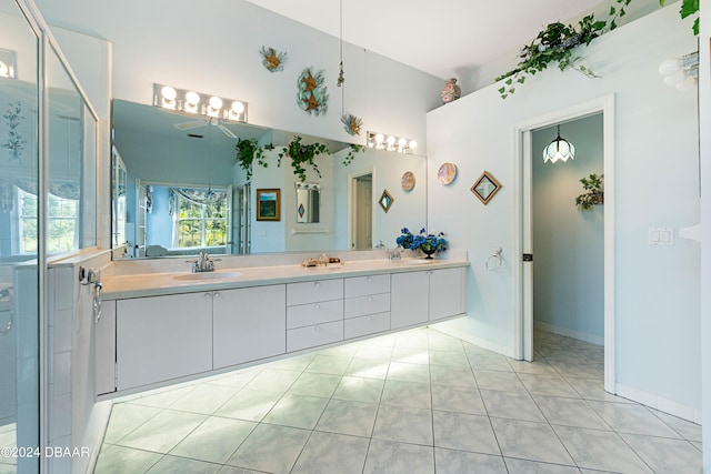 bathroom with vanity and tile patterned flooring