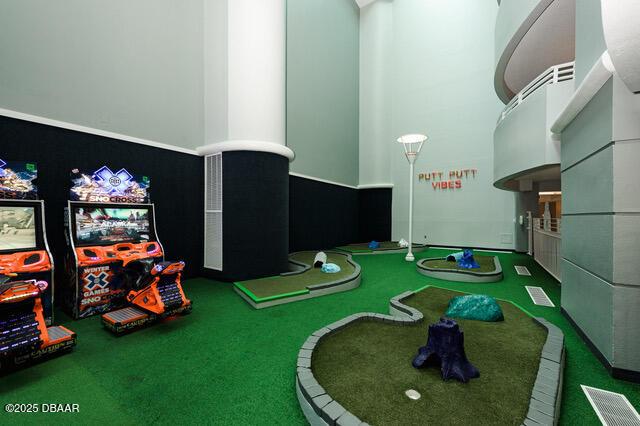 recreation room with carpet floors