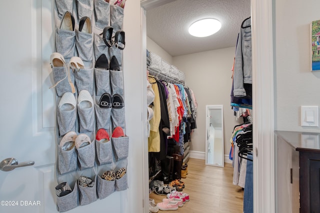 spacious closet featuring light hardwood / wood-style flooring