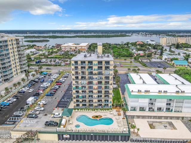 aerial view with a water view