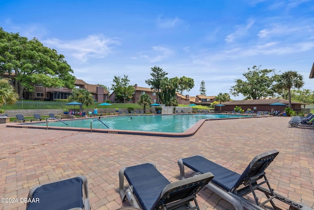 view of swimming pool featuring a patio