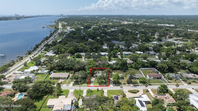 38 Lorillard Pl, Ormond Beach, FL 32174 - aerial perspective of suburban area with property boundaries highlighted and a nearby body of water