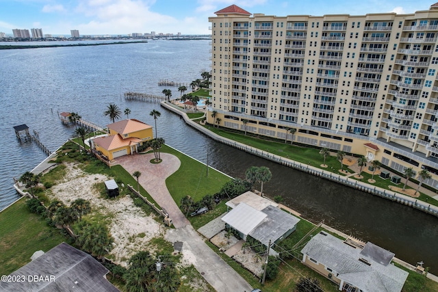 aerial view with a water view