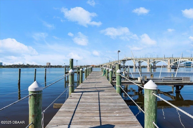 dock area with a water view