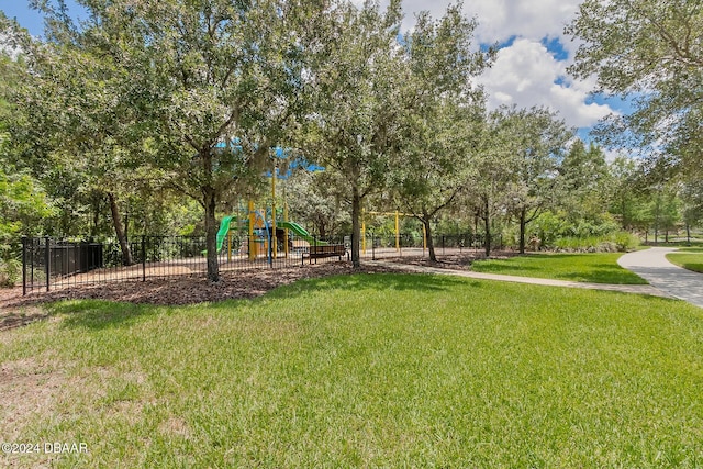 view of yard with a playground