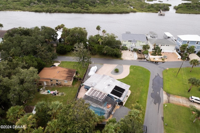 aerial view featuring a water view