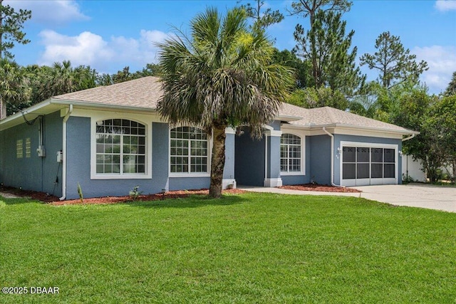 49 Ludlow Ln W W, Unit W, Palm Coast, FL 32137 - single story home with a garage, stucco siding, concrete driveway, and a front yard