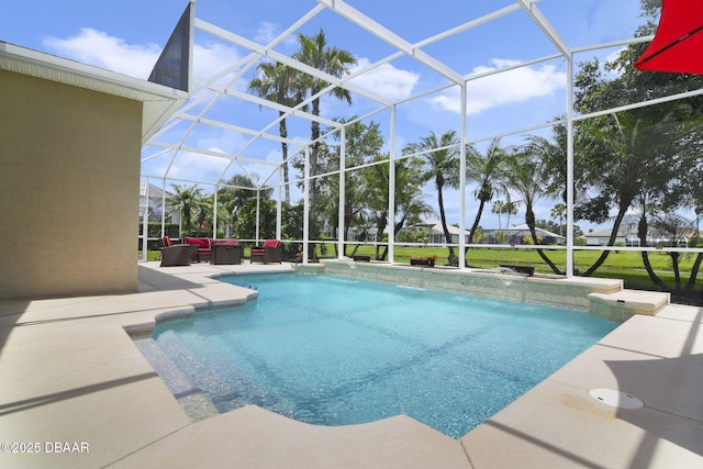 2141 Springwater Ln, Port Orange, FL 32128 - swimming pool with an outdoor living space, a patio, and glass enclosure