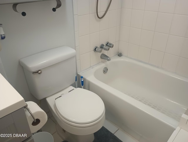 bathroom with toilet, shower / bathtub combination, and tile patterned flooring