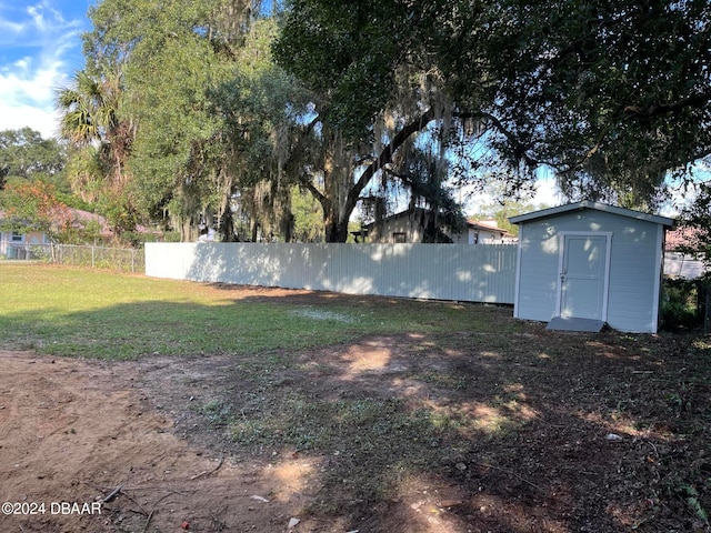 view of yard with a storage unit