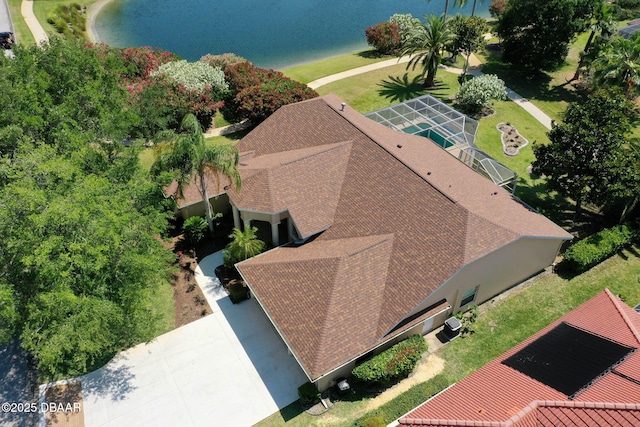 aerial view with a water view