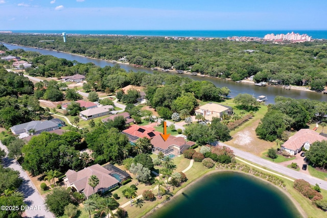 aerial view with a water view