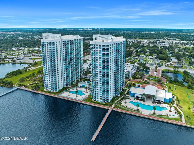 231 Riverside Dr Unit 1903-1, Daytona Beach, FL 32117 - aerial view of a pool area and a nearby body of water