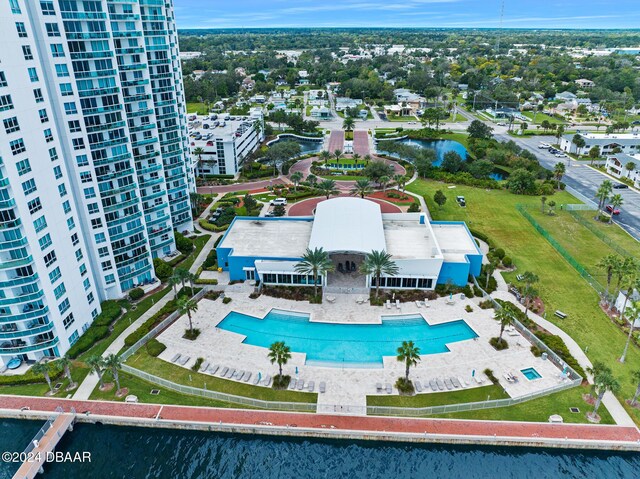 231 Riverside Dr Unit 1903-1, Daytona Beach, FL 32117 - bird's eye view of a pool and a large body of water