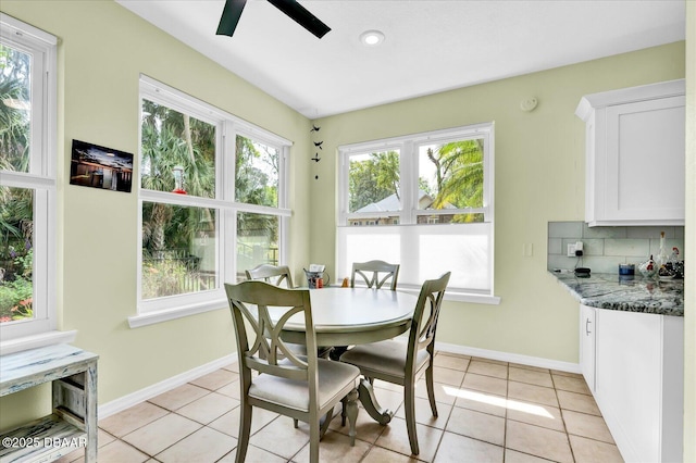 2 Bulows Lndg, Flagler Beach, FL 32136 - dining room with ceiling fan, light tile patterned floors, and baseboards
