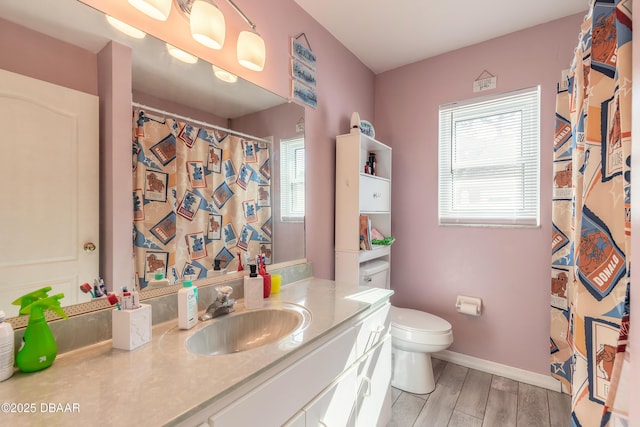 bathroom featuring toilet, vanity, and a wealth of natural light