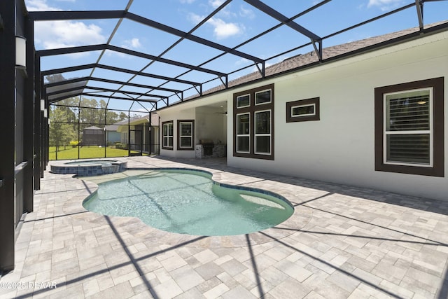 336 Stirling Bridge Dr, Ormond Beach, FL 32174 - view of swimming pool featuring ceiling fan, a patio, a pool with connected hot tub, and a lanai