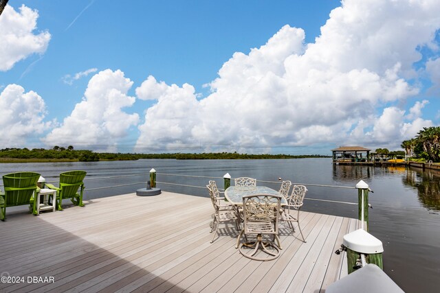 dock area with a water view